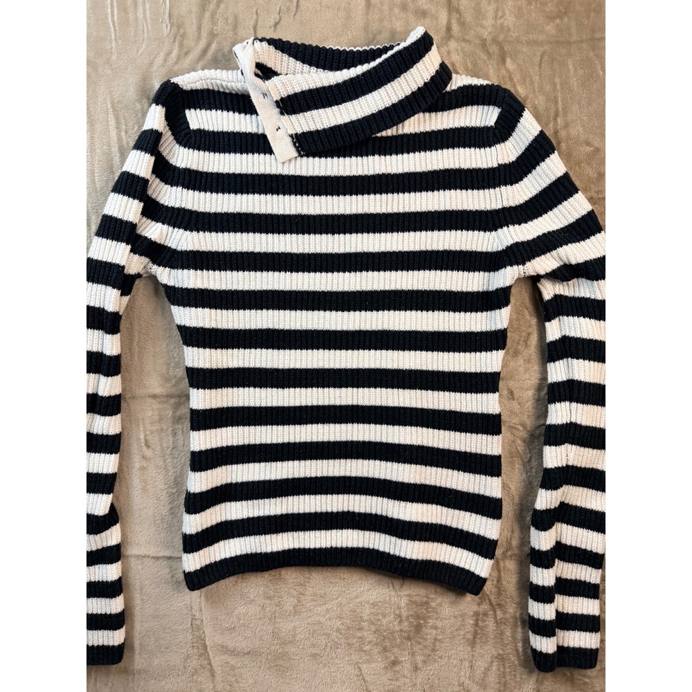BDG Urban Outfitters‎ Black White Striped Button Collar Ribbed Knit Sweater M